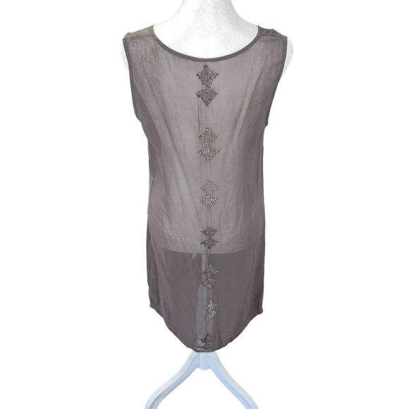 Chan Luu Sheer Beaded Gray Mini Dress XS Fairycore Y2K Whimsy Goth - Picture 7 of 11